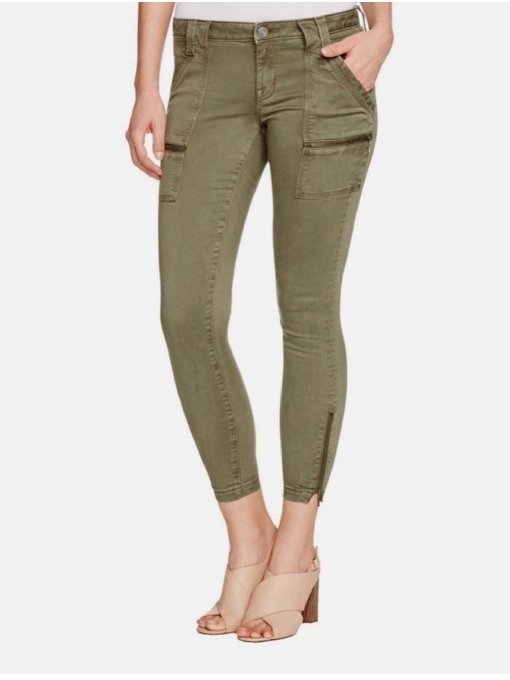 Joie Park Skinny Moto Pants in Fatigue Green, Size 28
